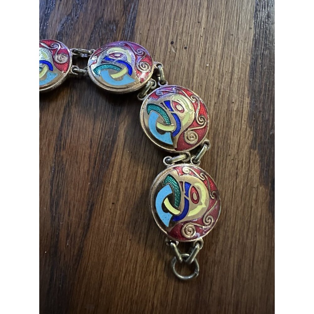 Vintage Goldtone Celtic‎ Tara Ware Colorful Enamel Bracelet 7.5” - Picture 9 of 9